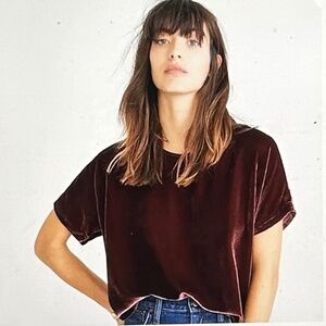 Madewell Burgundy Crushed Velvet Size XXS Tulip-Hem Top